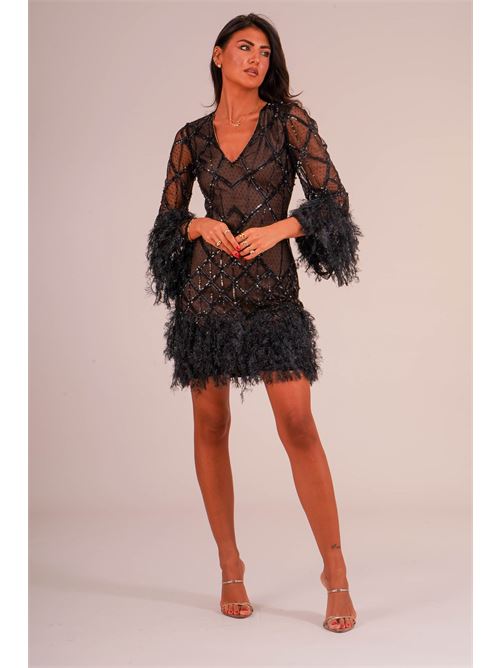 Abito corto in tulle e paillettes twins fantasy | T5007BLACK